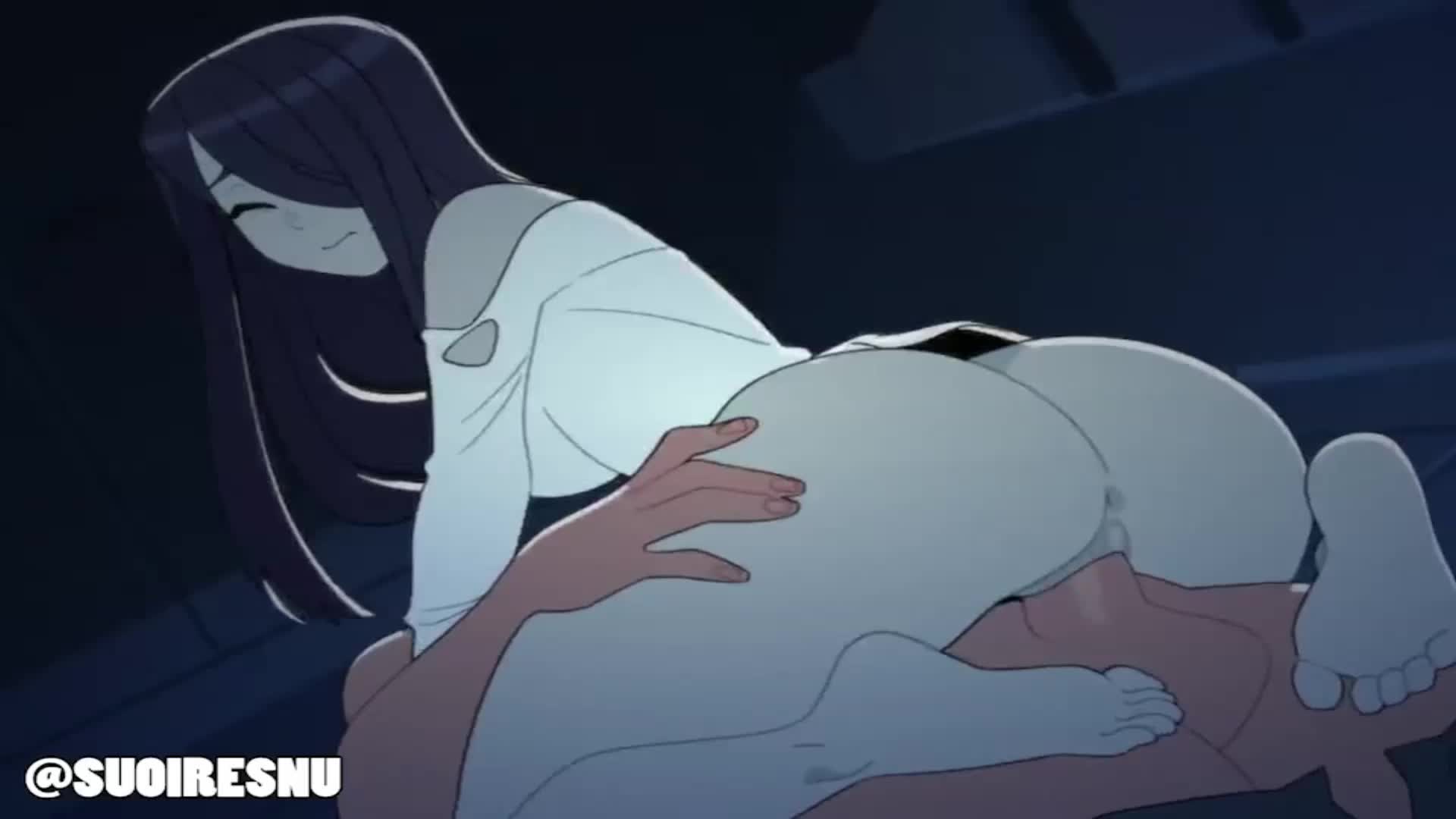 suoiresnu, yamamura sadako, the ring, interior, animated, highres, looping  animation, sound, tagme, video, 1boy, 1girl, anus, ass, black hair,  bottomless, breasts, closed eyes, deep penetration, feet, girl on top, hair  over one